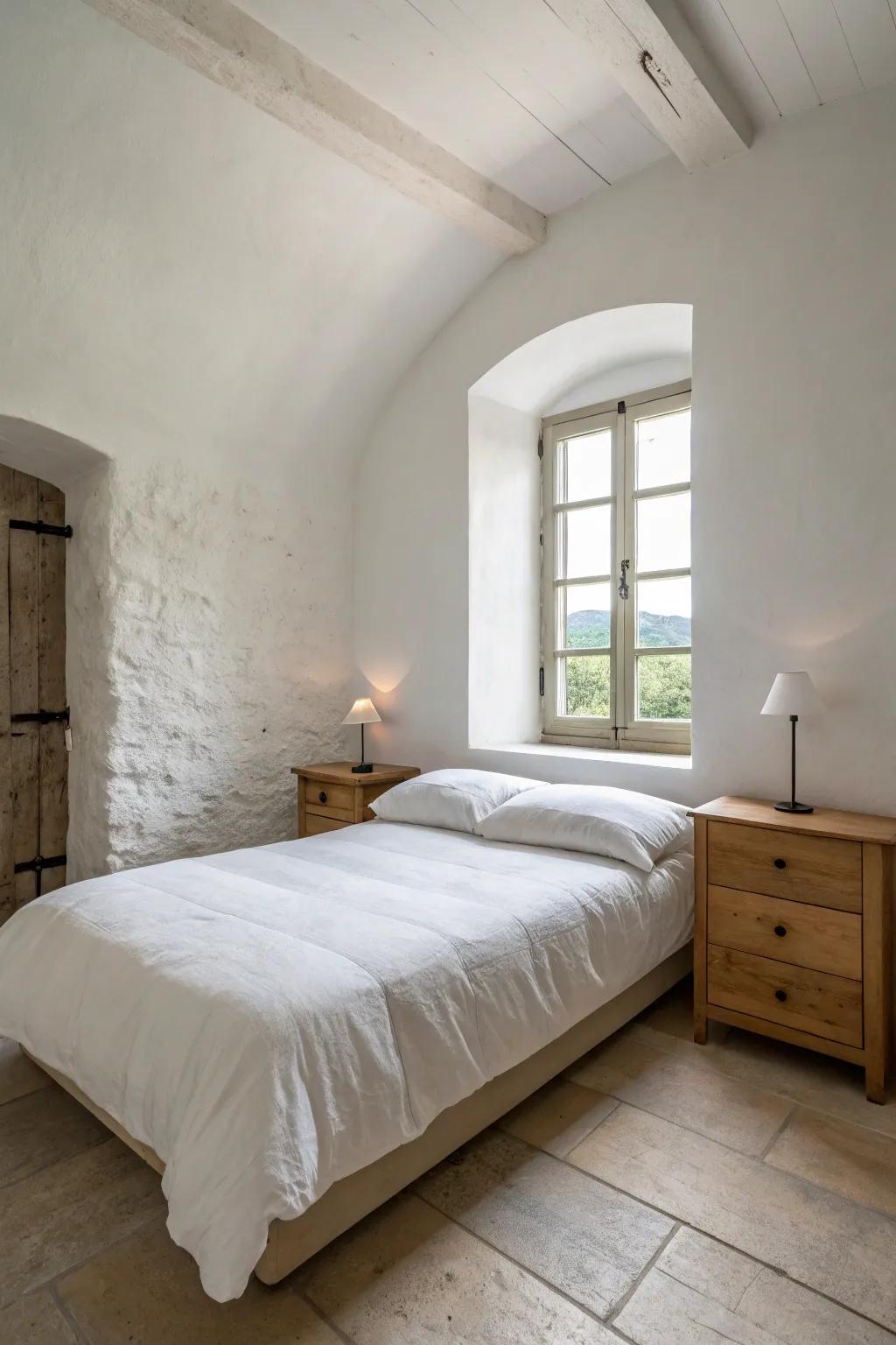 A minimalist bedroom featuring crisp aesthetics and uncluttered space.