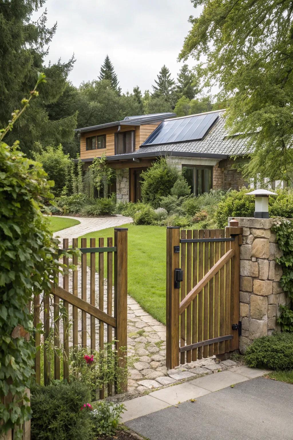 An eco-friendly gate that resonates with principles of sustainable living.