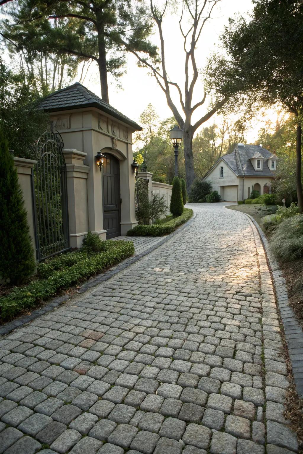 Cobblestones contribute enduring charm to any driveway.