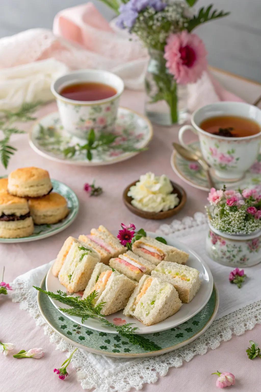 An elegant spring-themed tea gathering suited for Easter festivities.