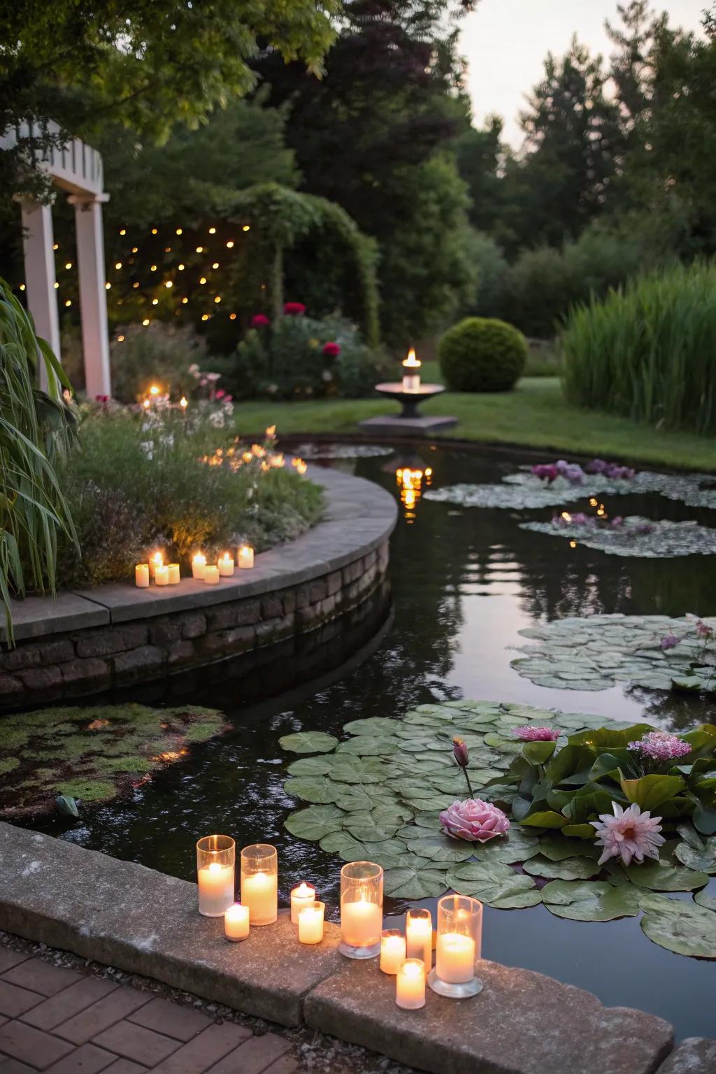 Floating candles add a tranquil, magical touch.