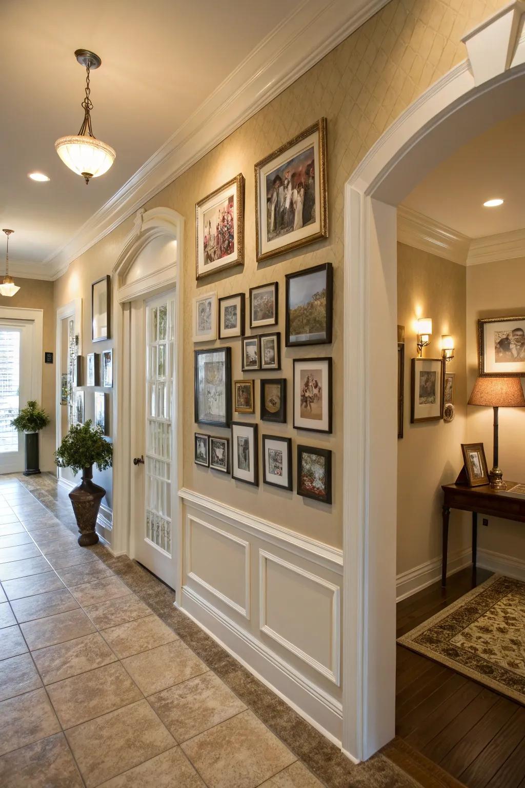 Family photos contribute a personal nuance to the entrance.
