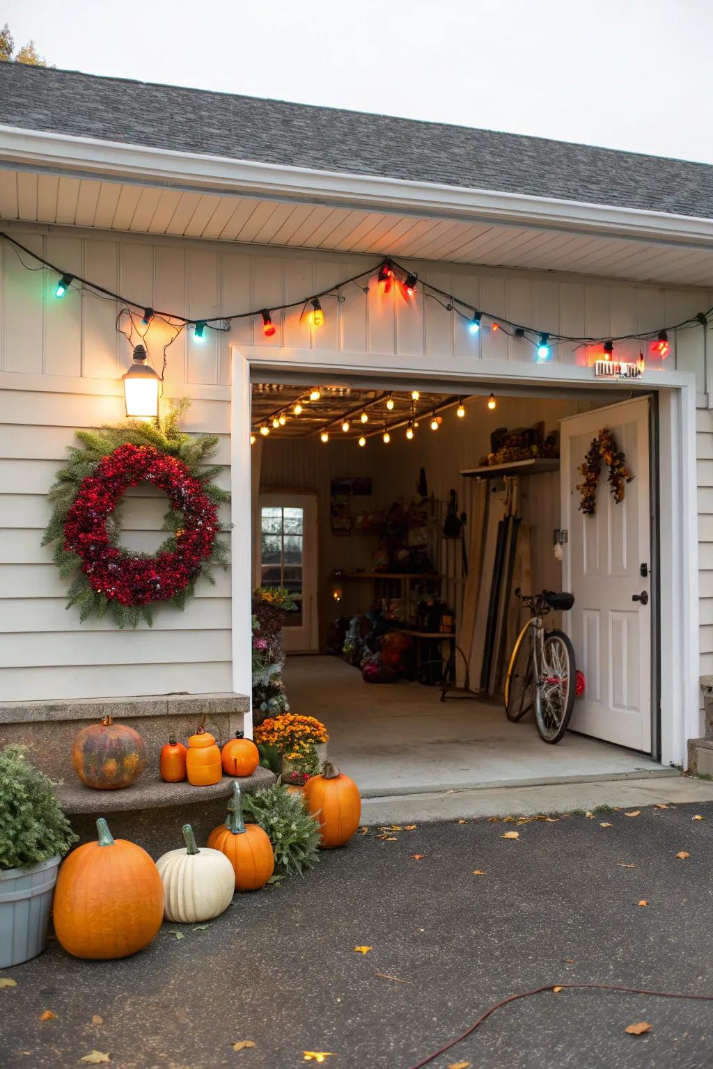 Seasonal decor provides character to the entryway.