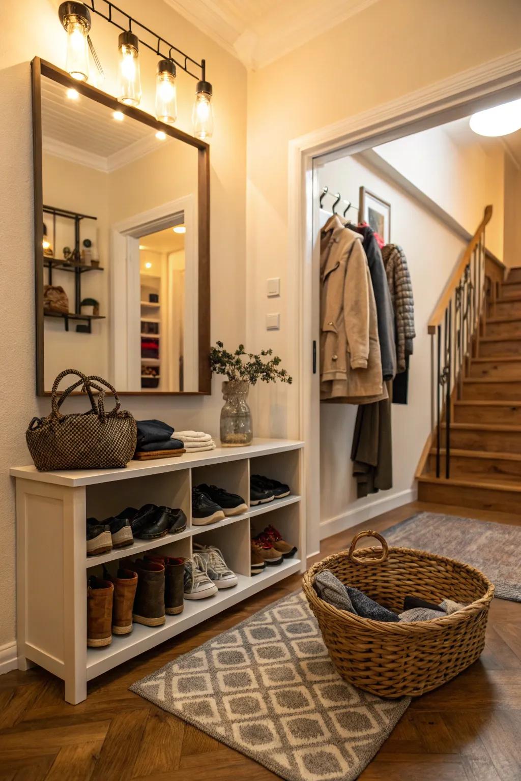 Shoe management solutions sustain a neat entrance area.