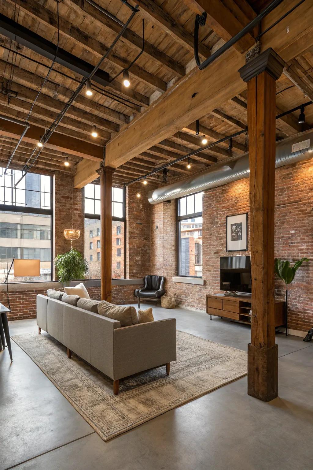 The seamless combination of beams and brick to achieve an urban loft allure.