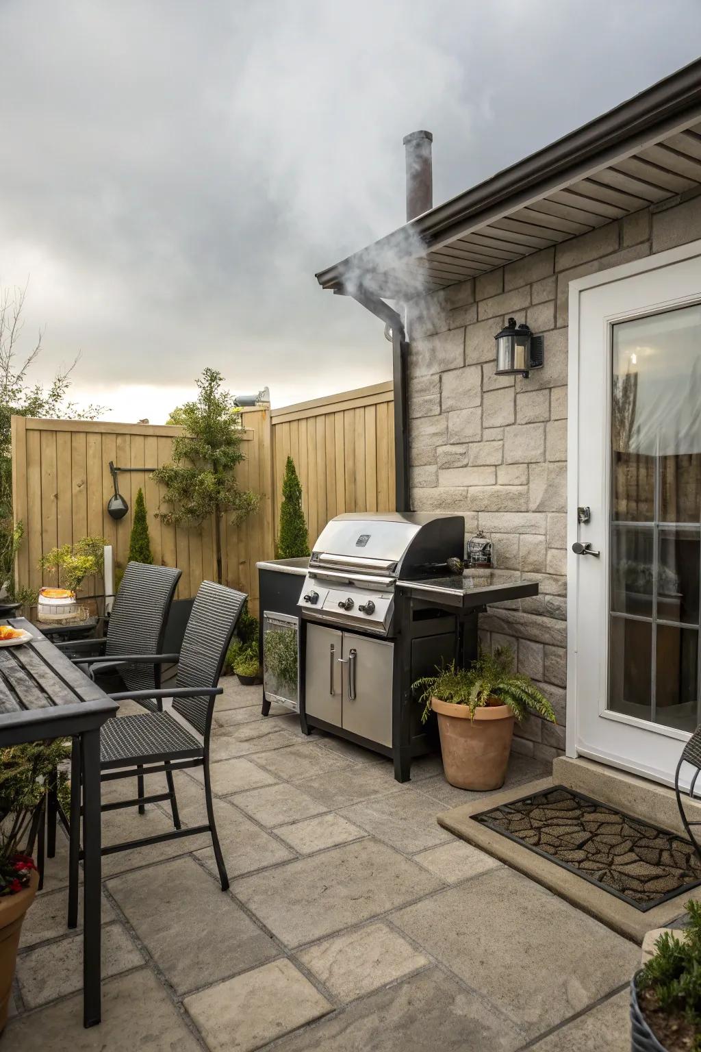 An outdoor barbecue station ready for summer cookouts.