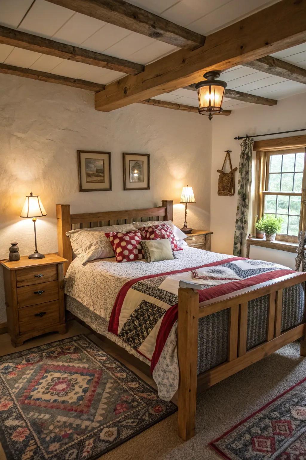 Subdued lighting elevates the room's cozy ambiance.