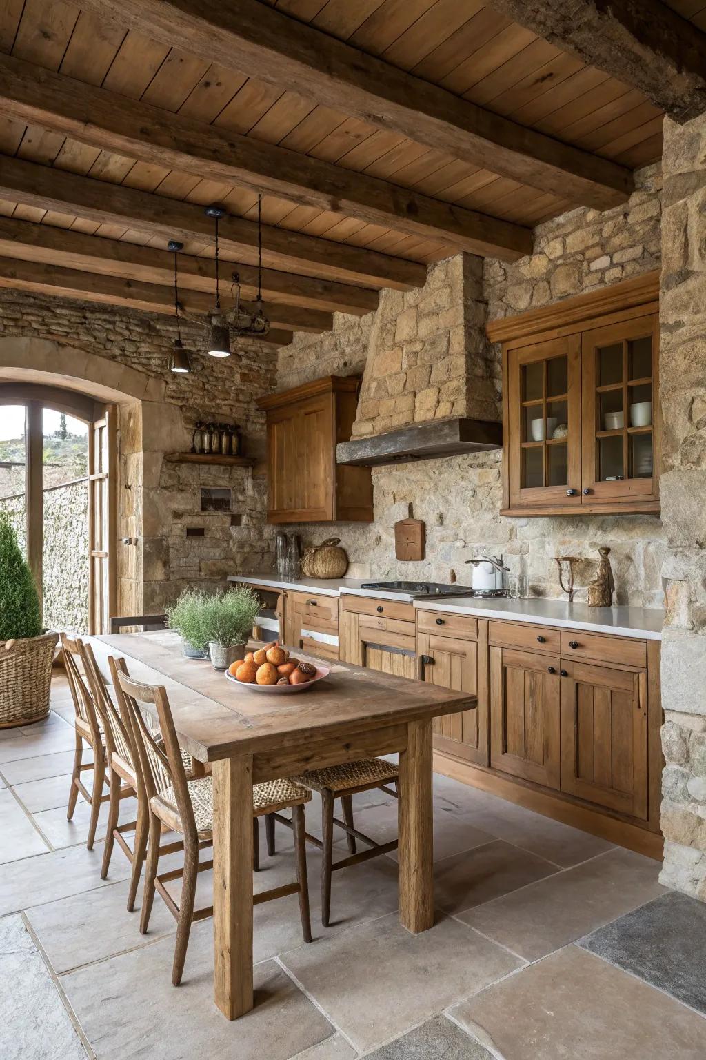 Layered textures adding dimension to a farmhouse kitchen design.