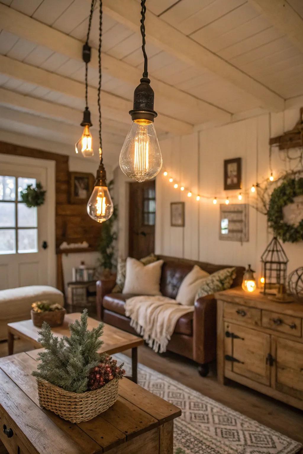Vintage-inspired bulbs evoke a nostalgic feel.