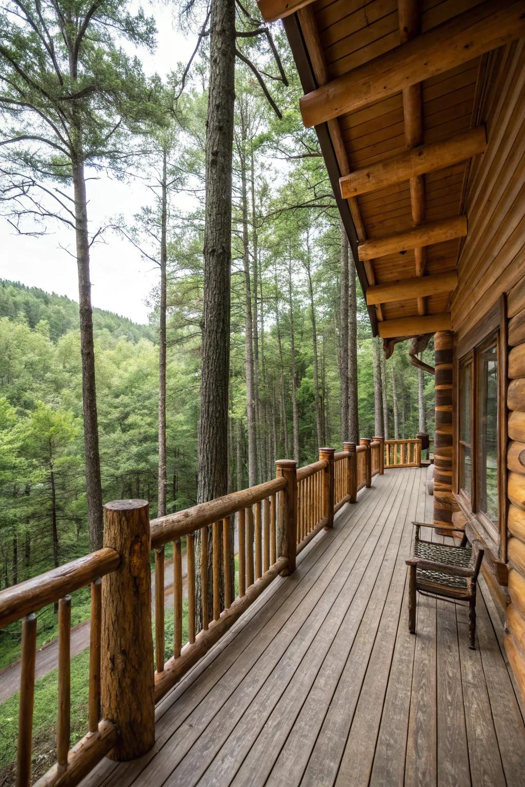 Woodland retreat: Woodland cabin inspired railings.