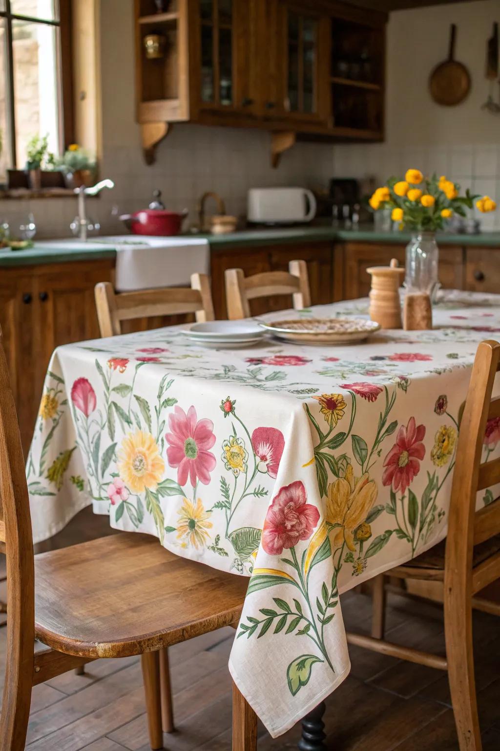 Printed tablecloths add color and character.