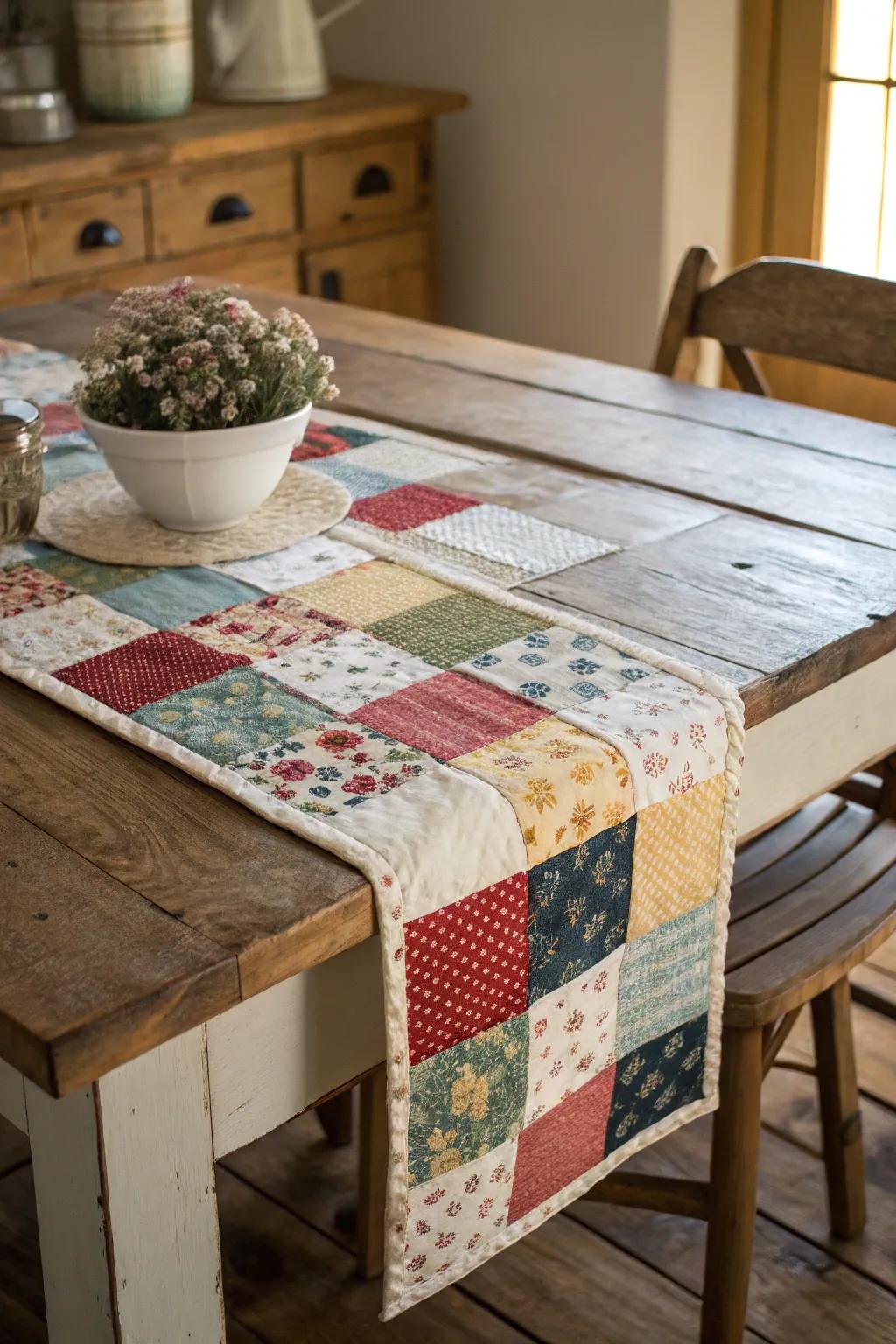 Patchwork runners offer a cozy, personalized touch.