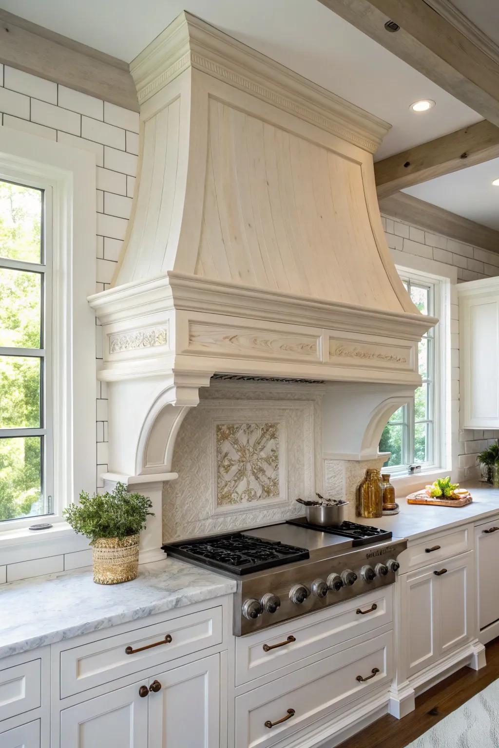 A bright range hood delivers ageless sophistication.