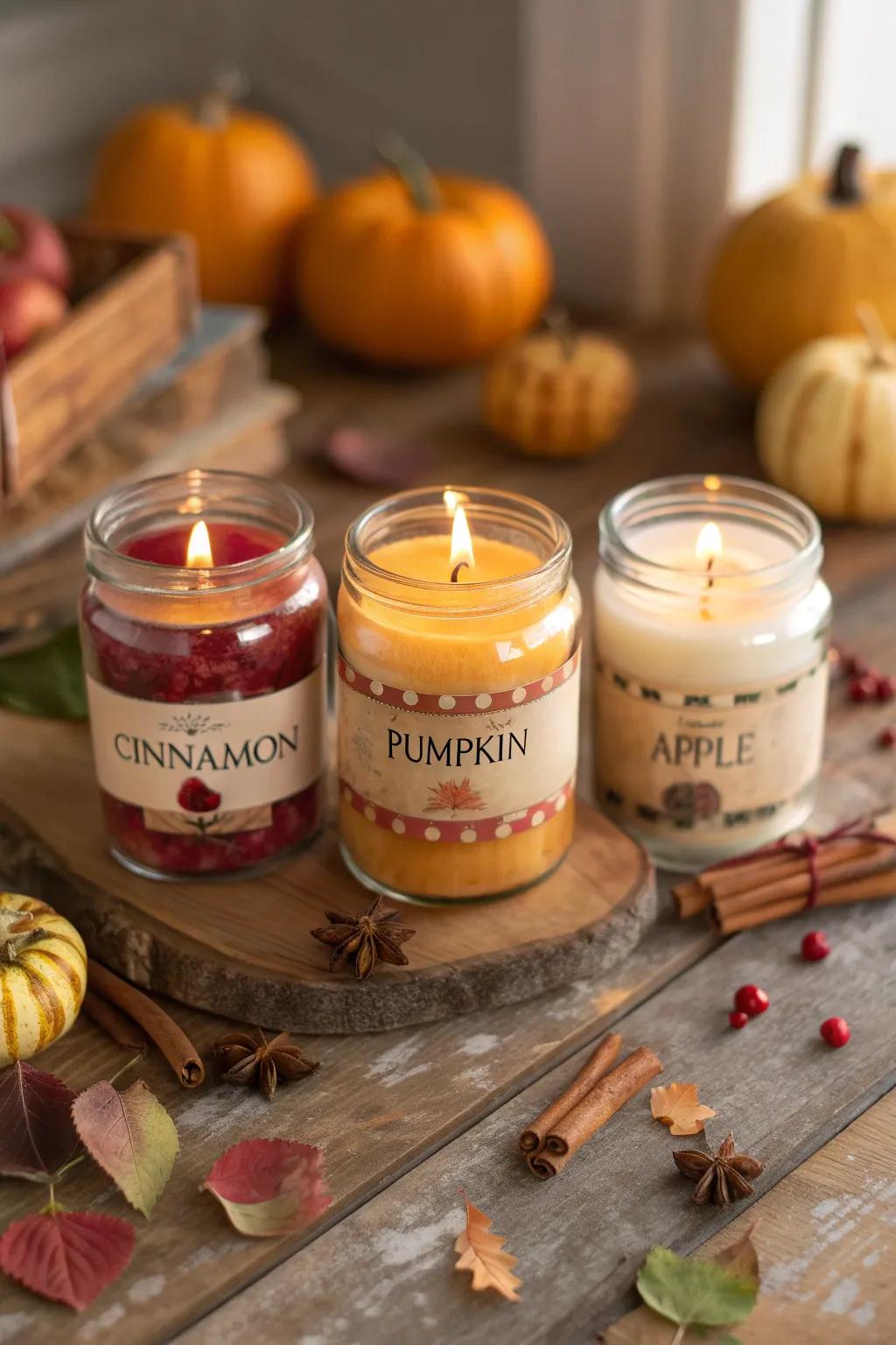 Crafting seasonal pillar lights will add some cozy scents to your house.