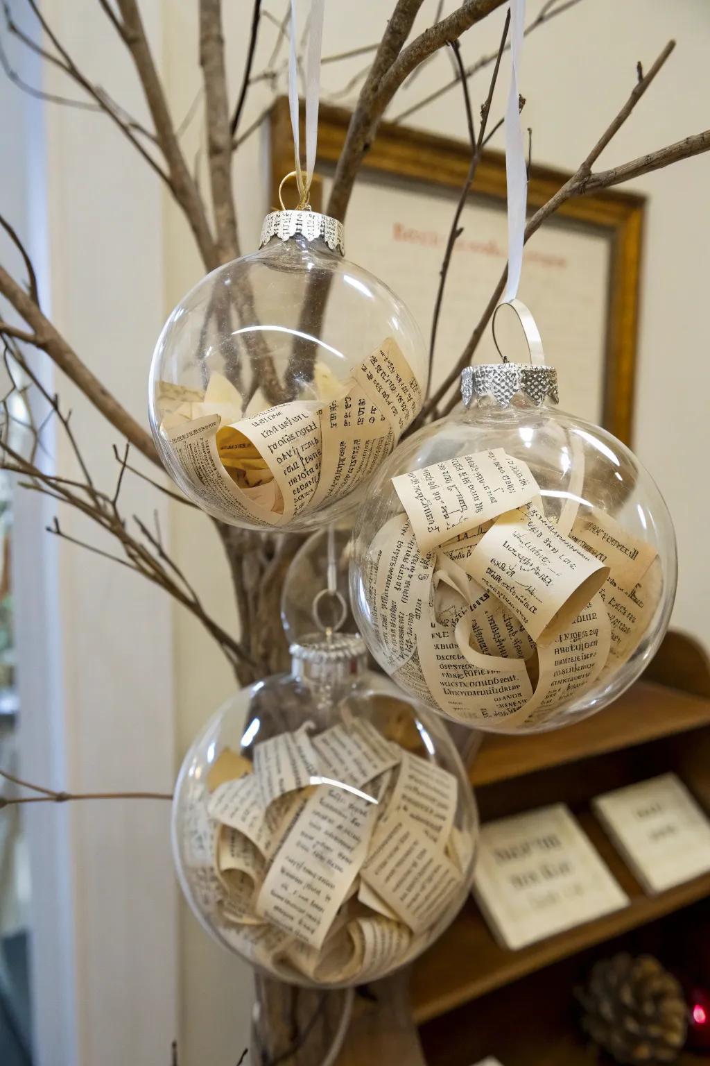 Ornaments showcasing song scores and book pages.