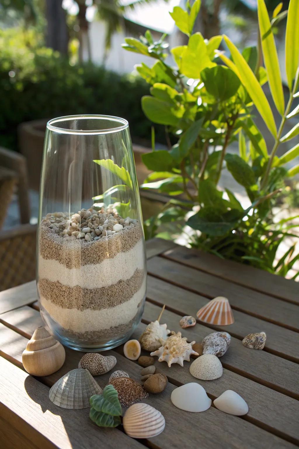 Sand and stones layered together create a beach setting.