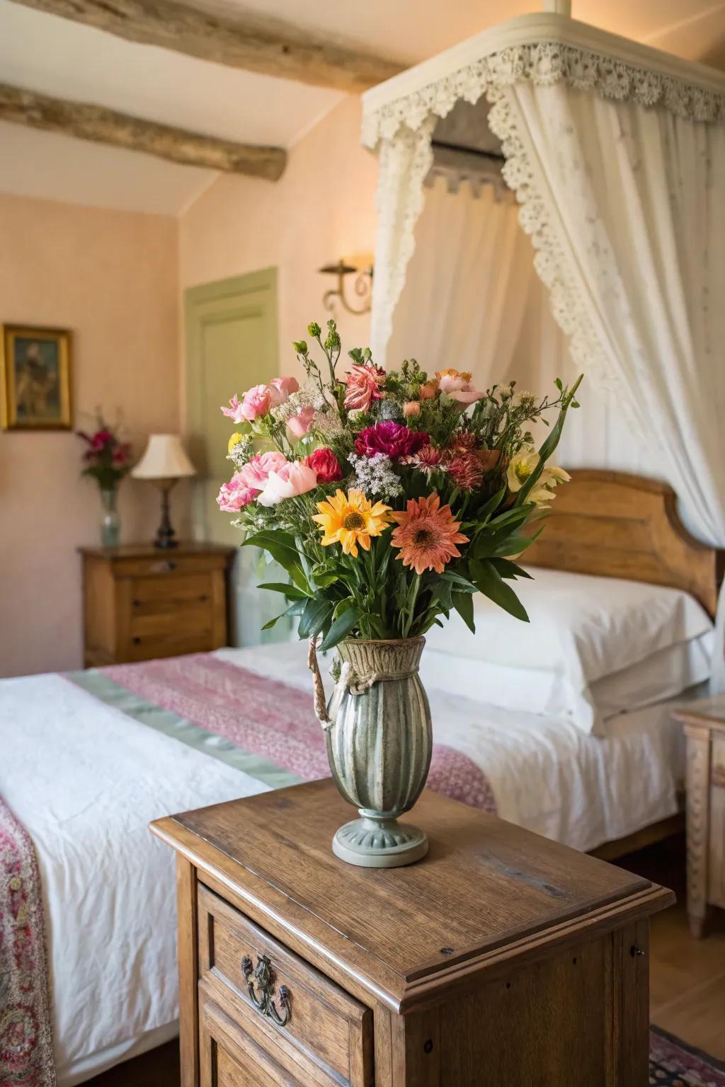 Fresh blooms bring a burst of color and freshness.