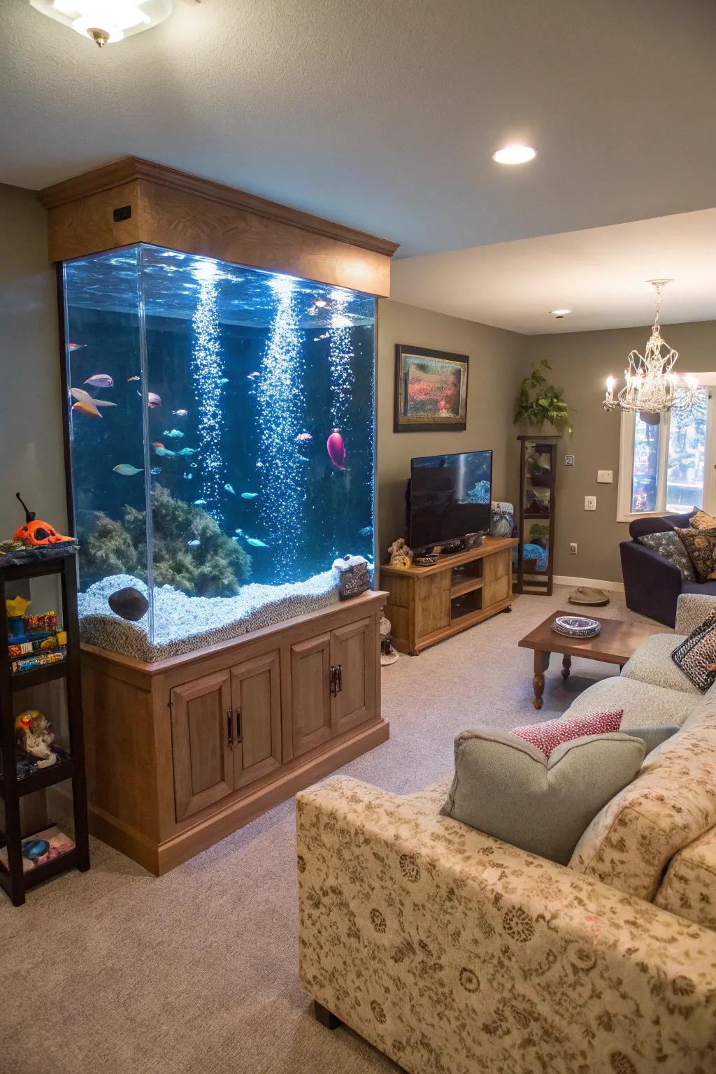 Interactive elements introduce a dynamic and playful vibe to aquariums.