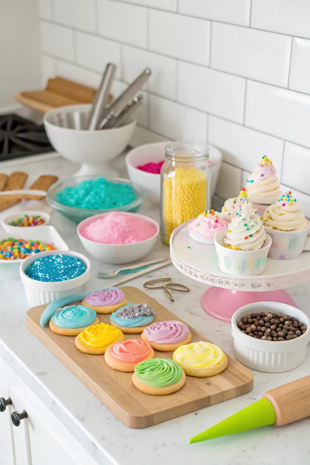 A cookie decorating station invites creativity at Friendsgiving.