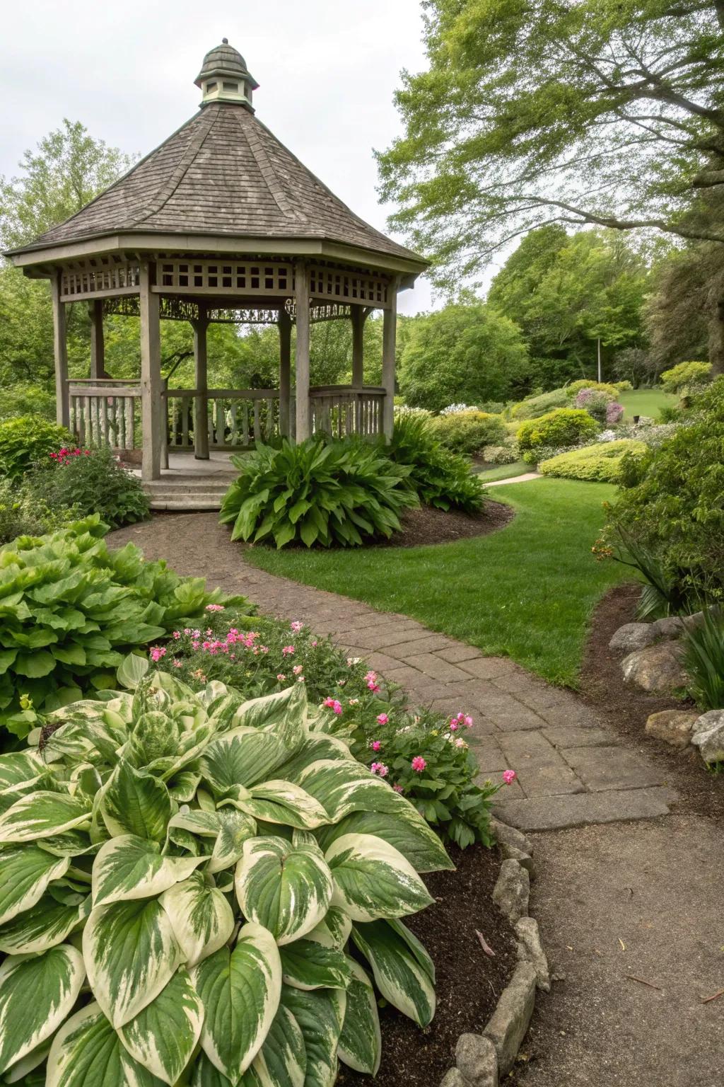 Shadeleaf plants elegantly enclose garden structures.