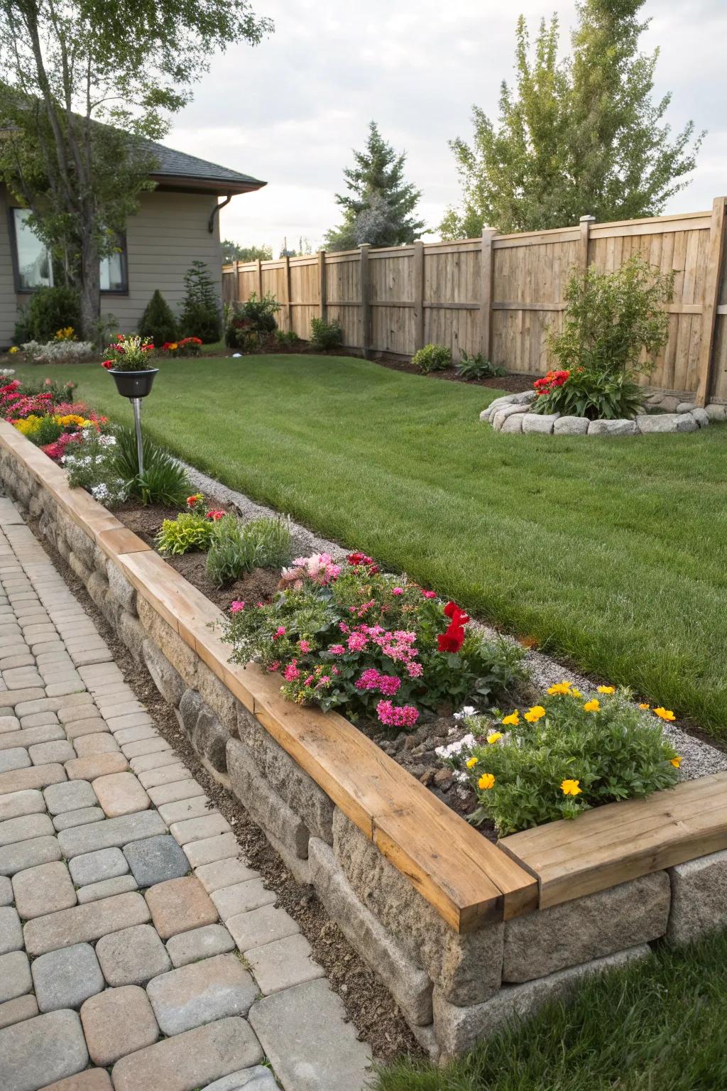 Mixed material borders define and enhance spaces.