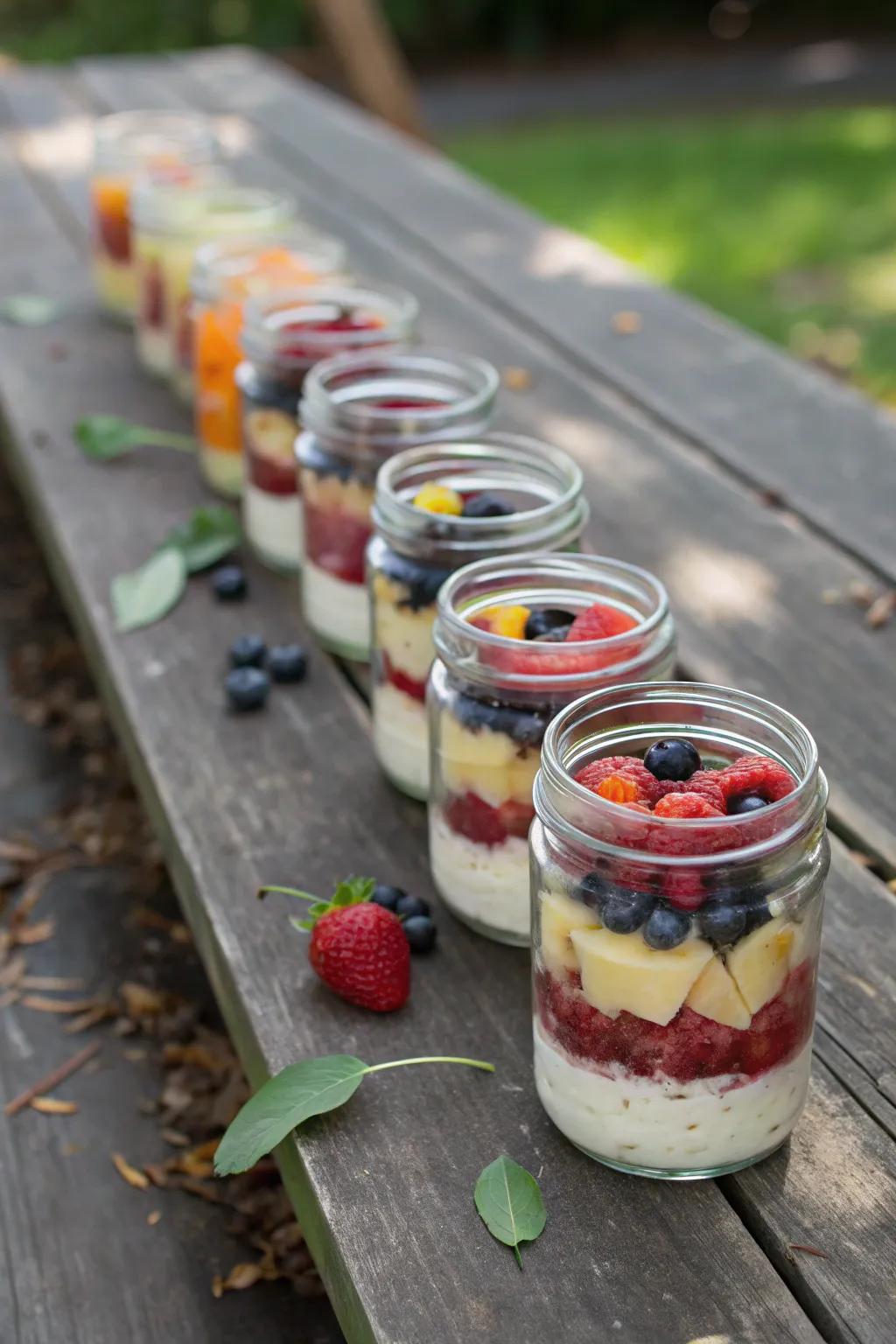 For enjoyment on the go, layered fruit jars are both fashionable and practical.