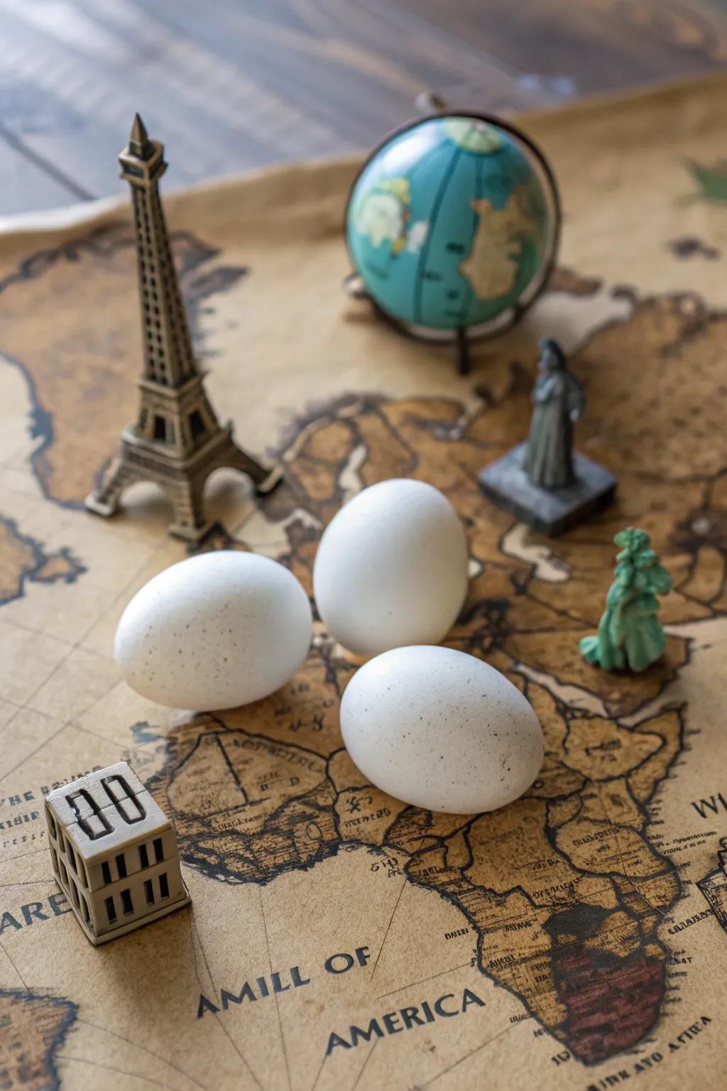 Travel-themed eggs prepared to explore the world.