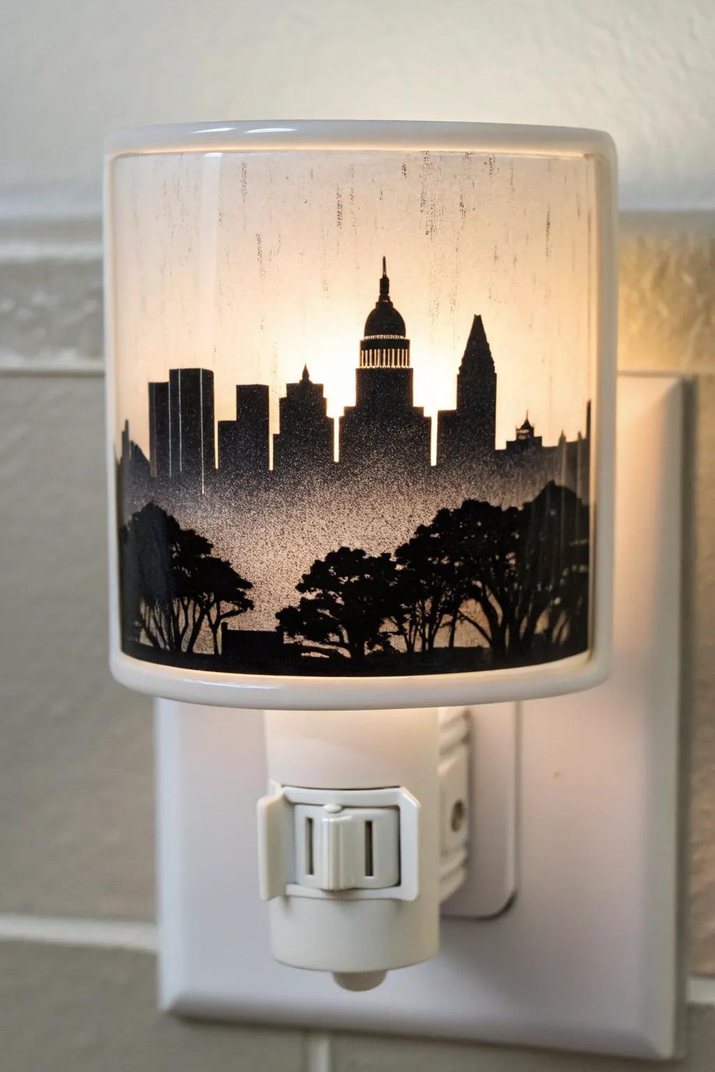 Illuminate your nights with a hint of urban charm: Austin skyline in fused glass.