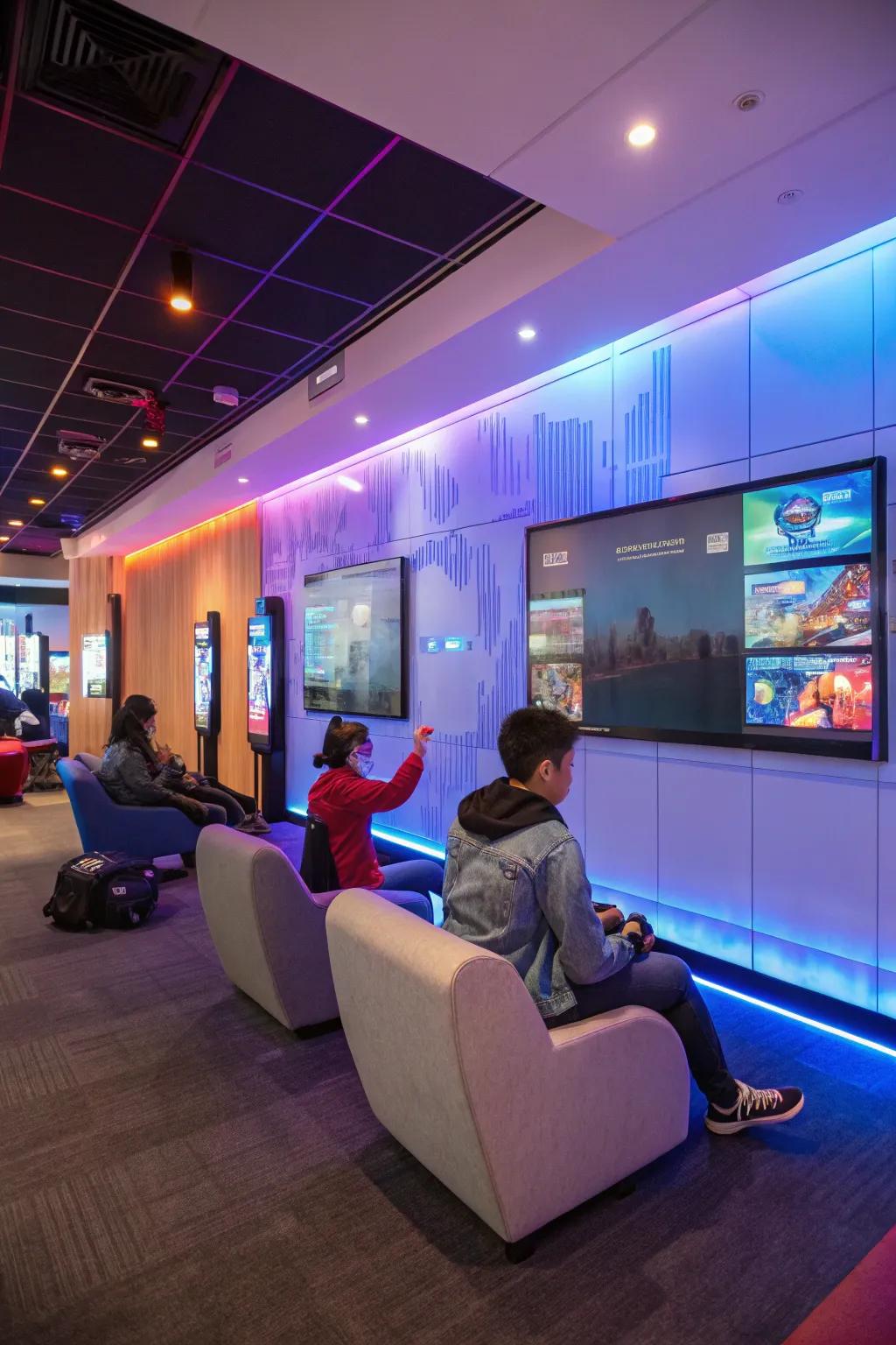 An interactive wall injects a dynamic and engaging element into the gaming area.