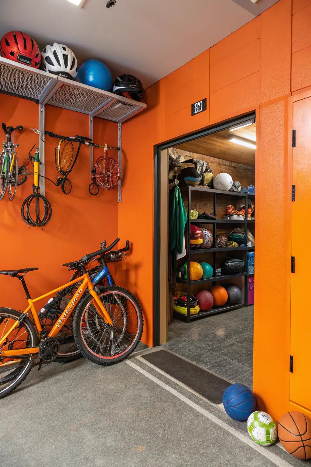 Orange infuses vitality and dynamism into your garage environment.