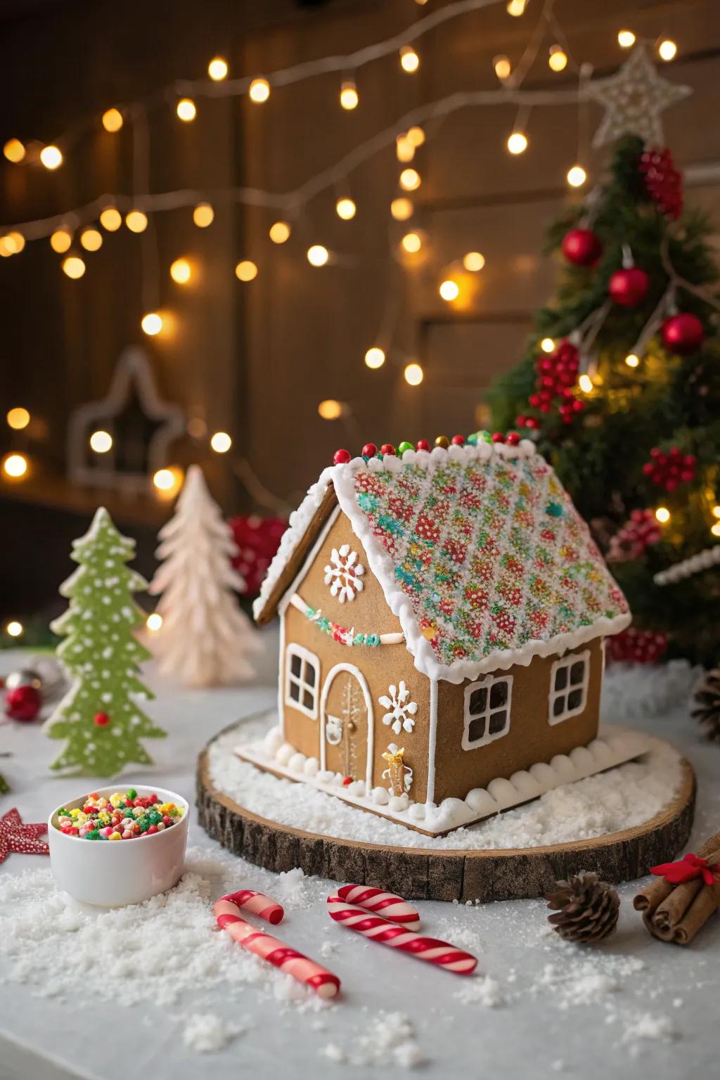 Dusting tiles bring joy and color to gingerbread house roofs.