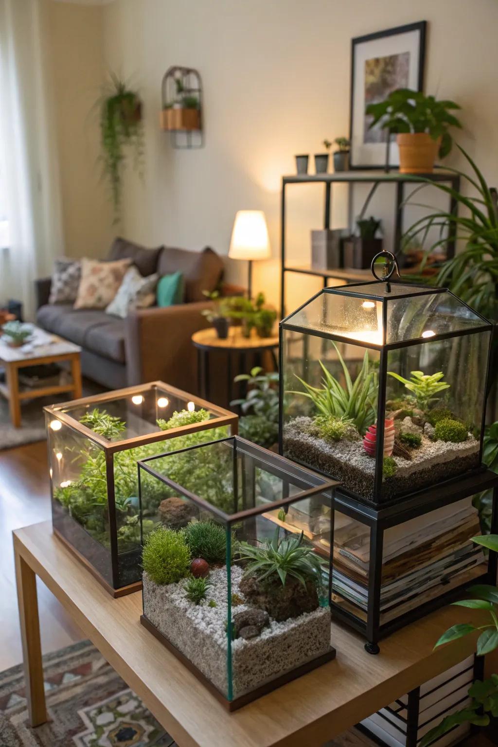 Glass bricks transformed into beautiful glass gardens.
