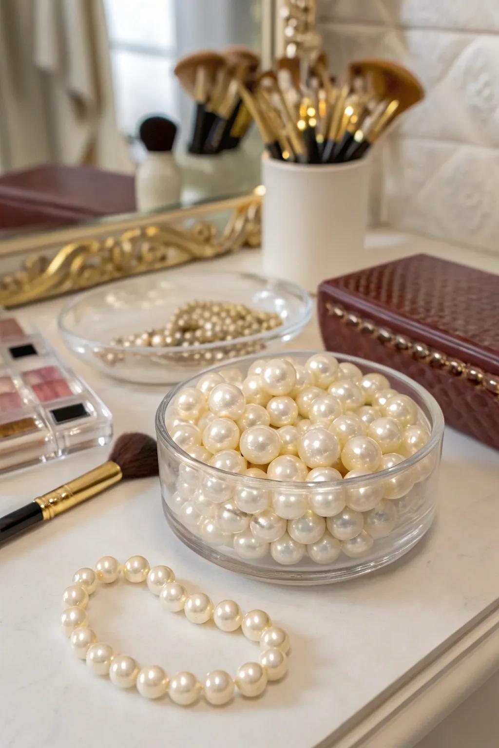 Opulent elegance through gems within a glass bowl.