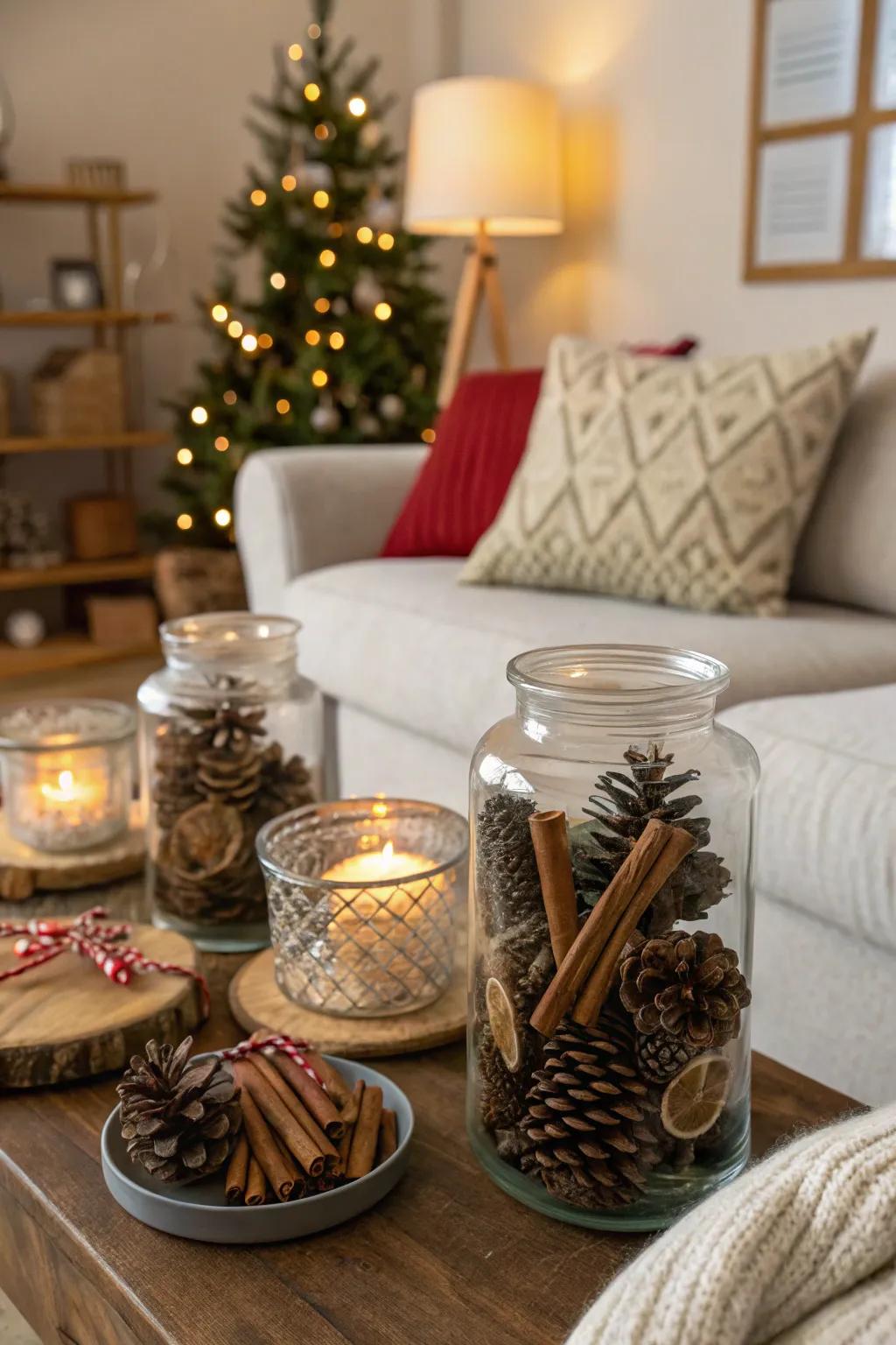 Simple containers imbue spaces using an enjoyable holiday atmosphere.