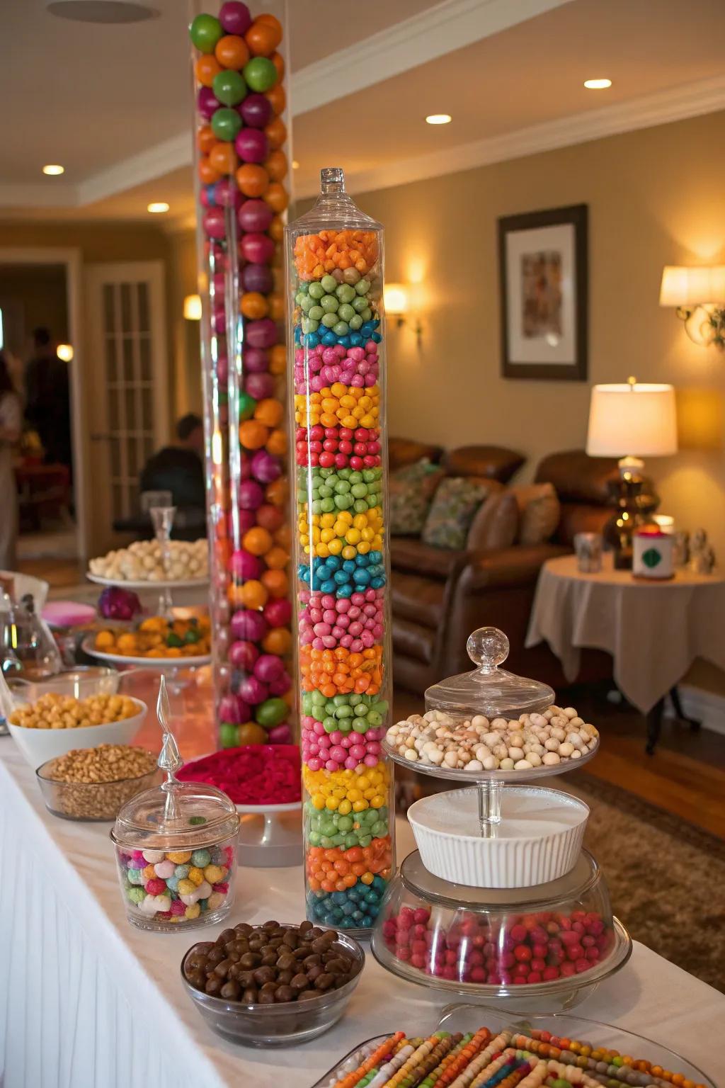 Candy pyramids create a striking centerpiece for your graduation table.
