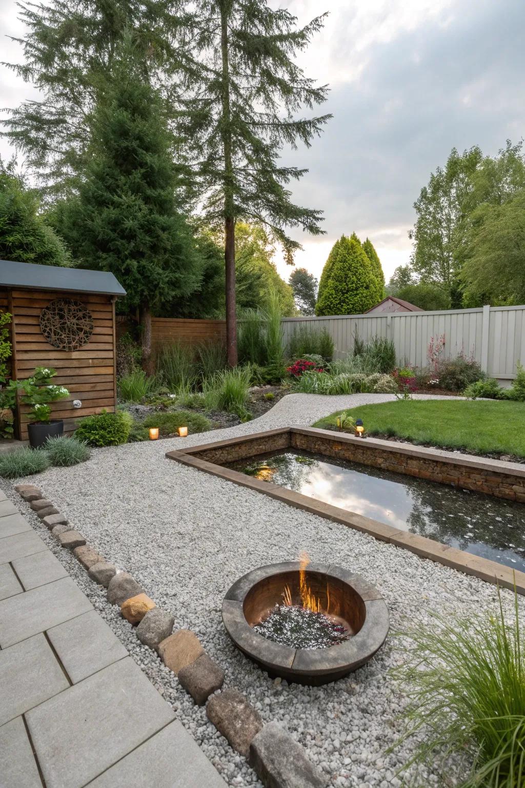 A water element adds tranquility to your fire feature area.