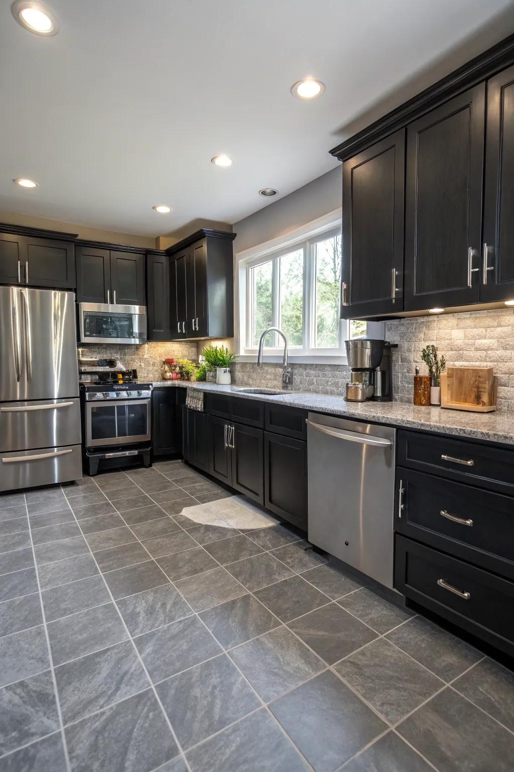 Slate tiling introduces warmth and stability.
