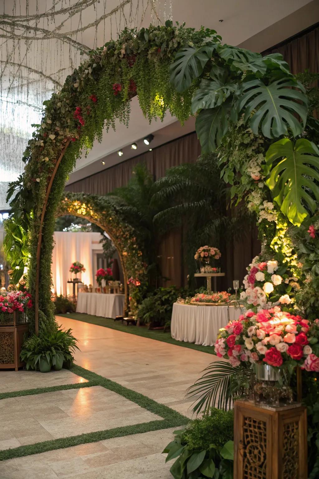 Foliage installations fashion memorable function backdrops.