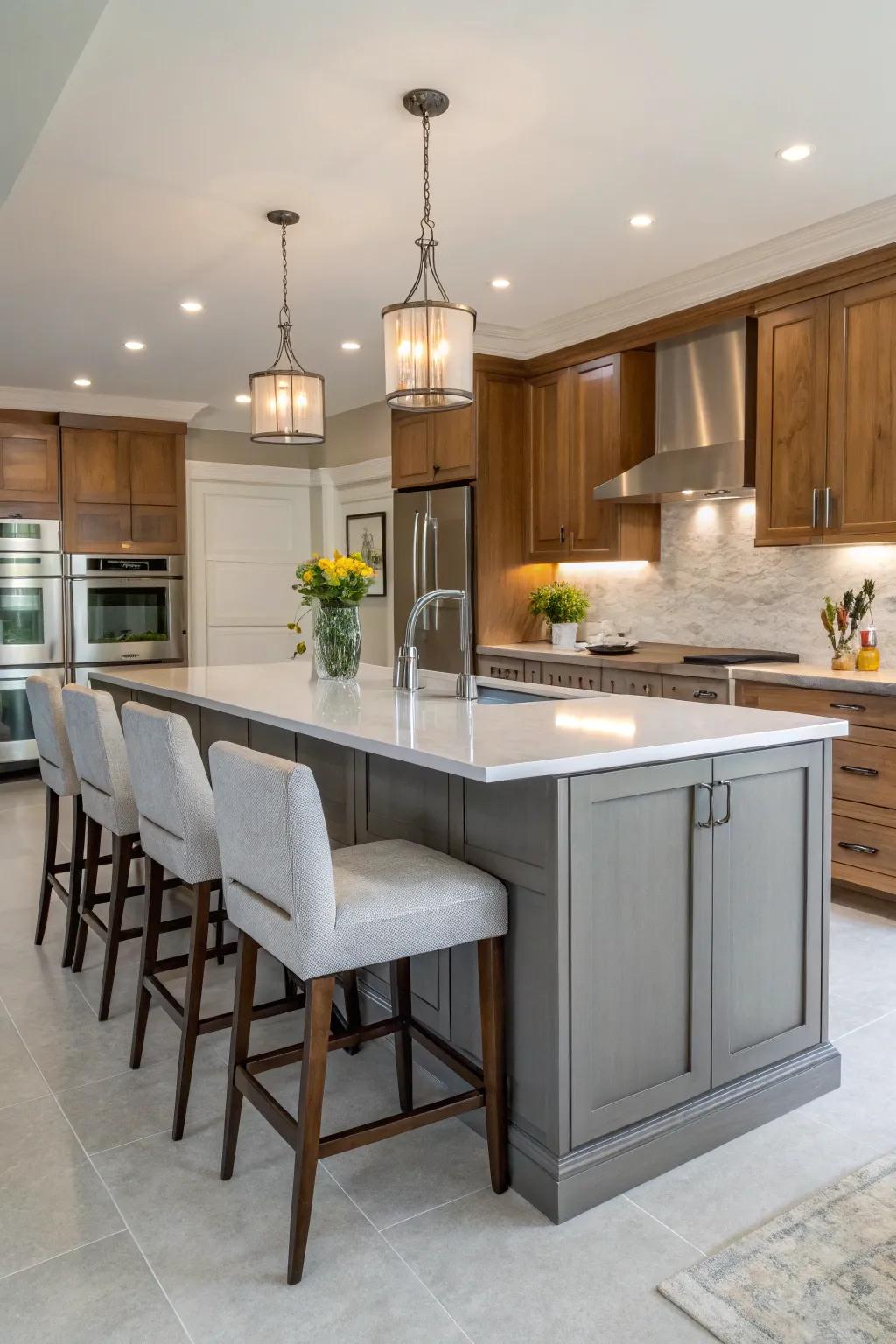 Practical kitchen centerpiece serving as a social hub
