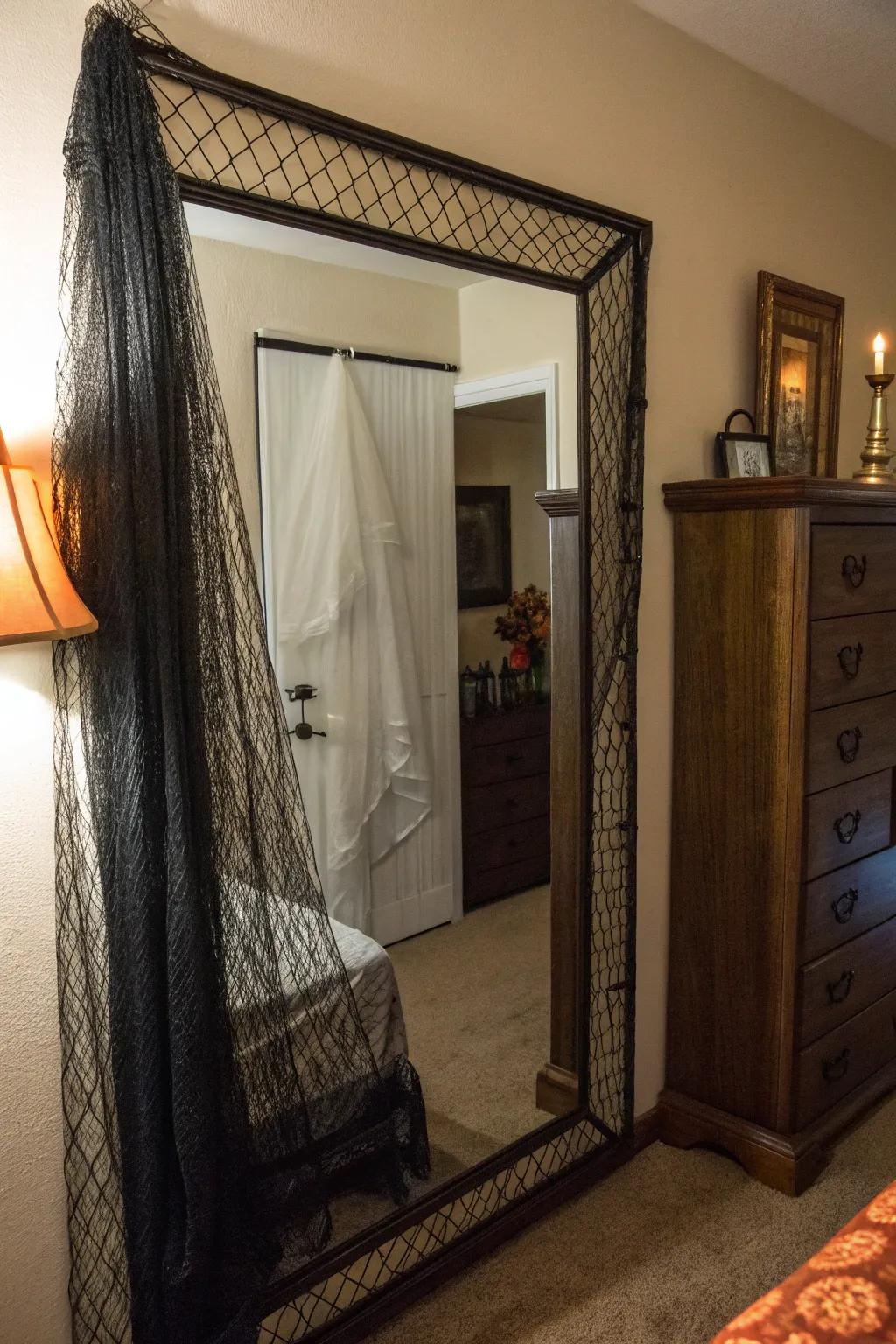 Mesh-covered mirrors add an air of mystery to your décor.