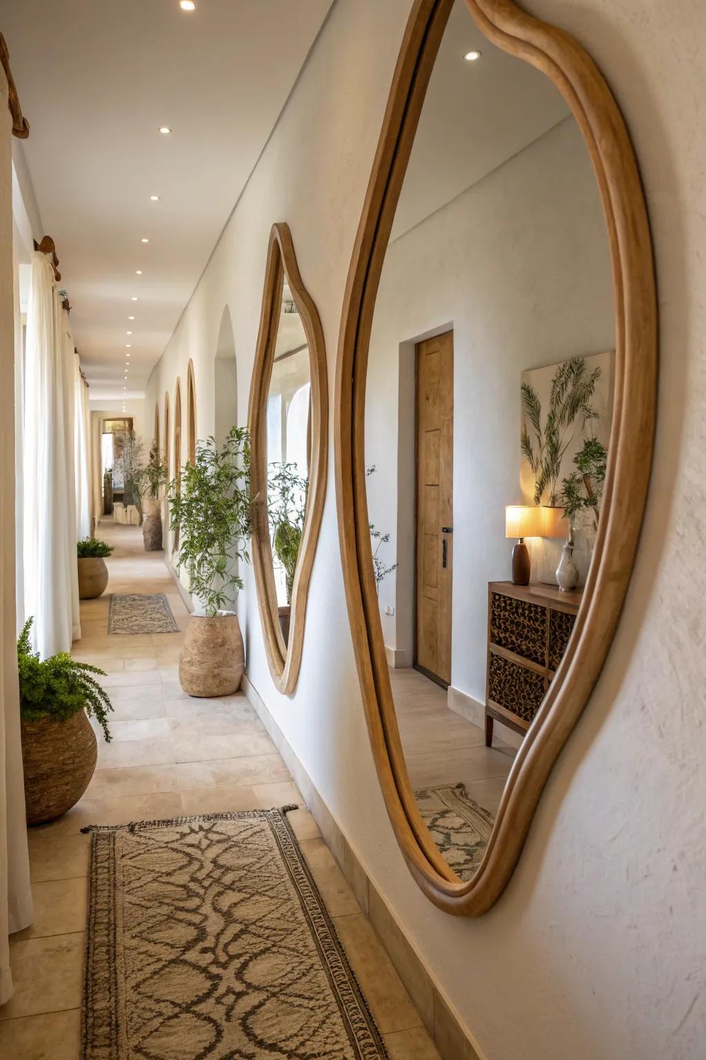 Organic-shaped mirrors provide a gentle, natural elegance.