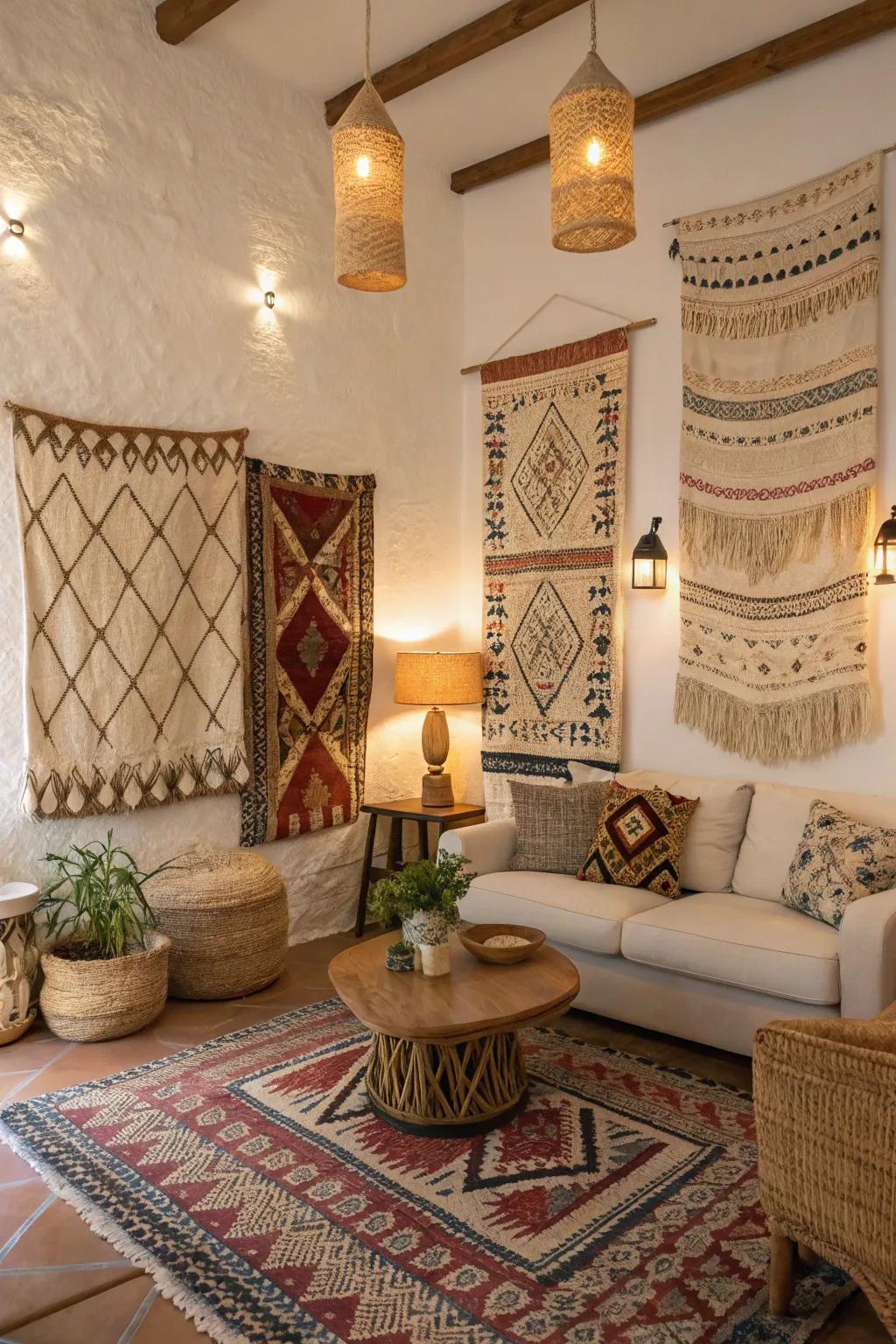 Textiles on walls add warmth and coziness to your home.