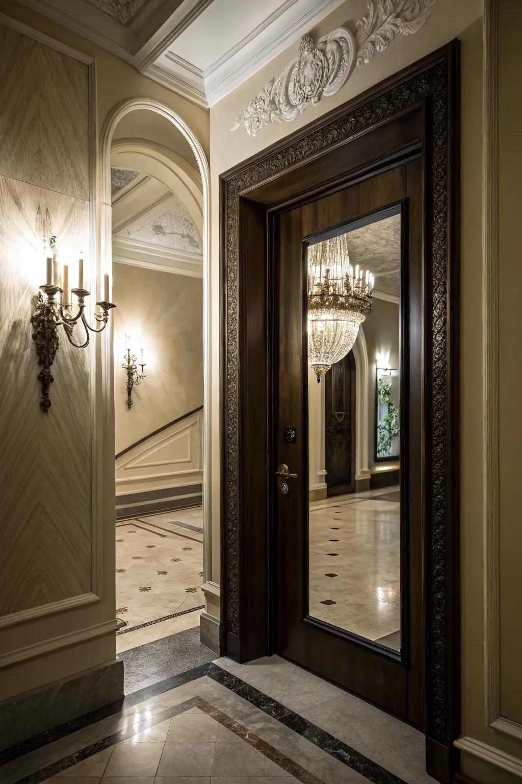 A hidden mirror door makes your home entrance intriguing.