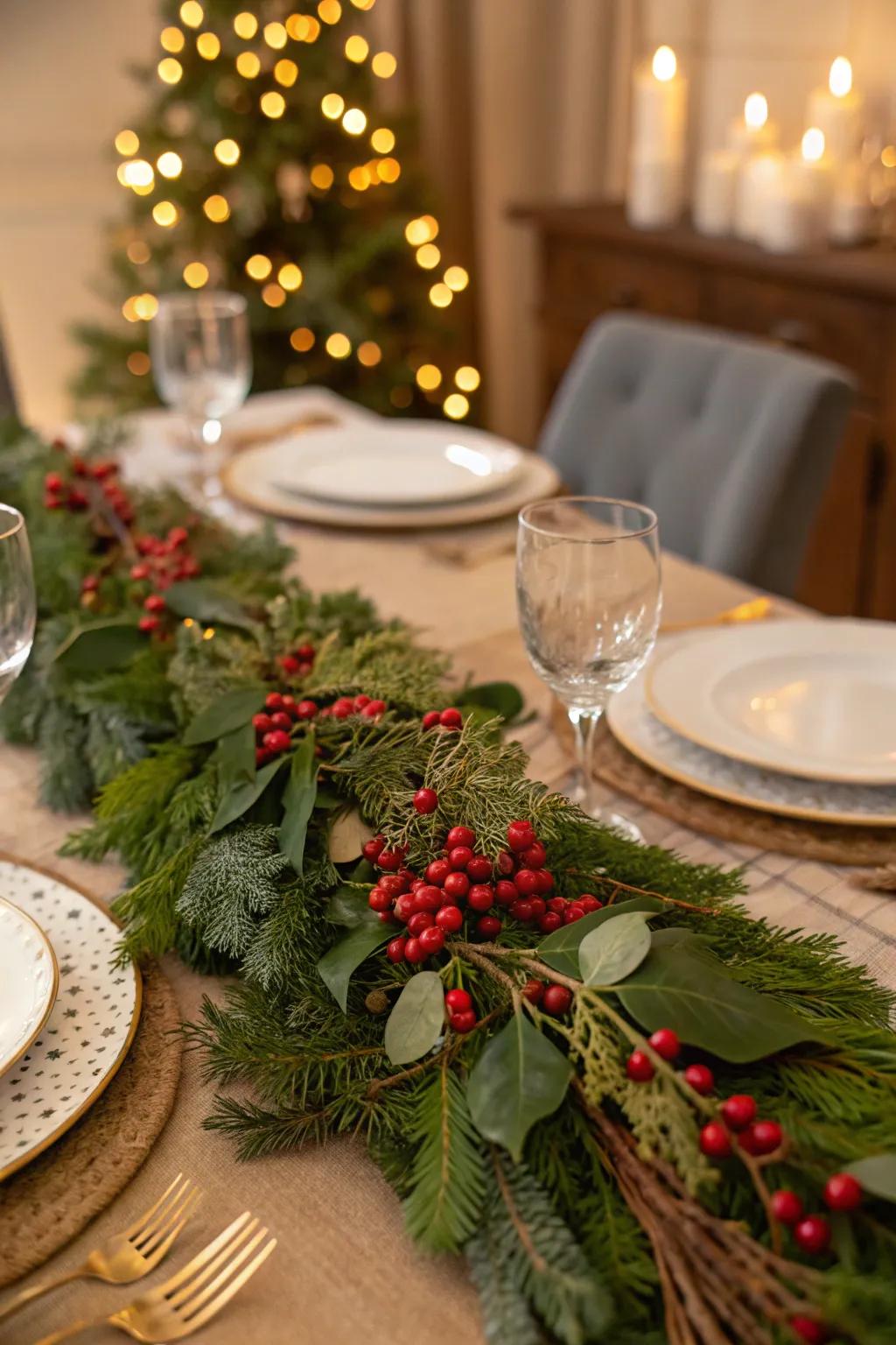 A celebratory swag contributes lush greenery onto your table arrangement.