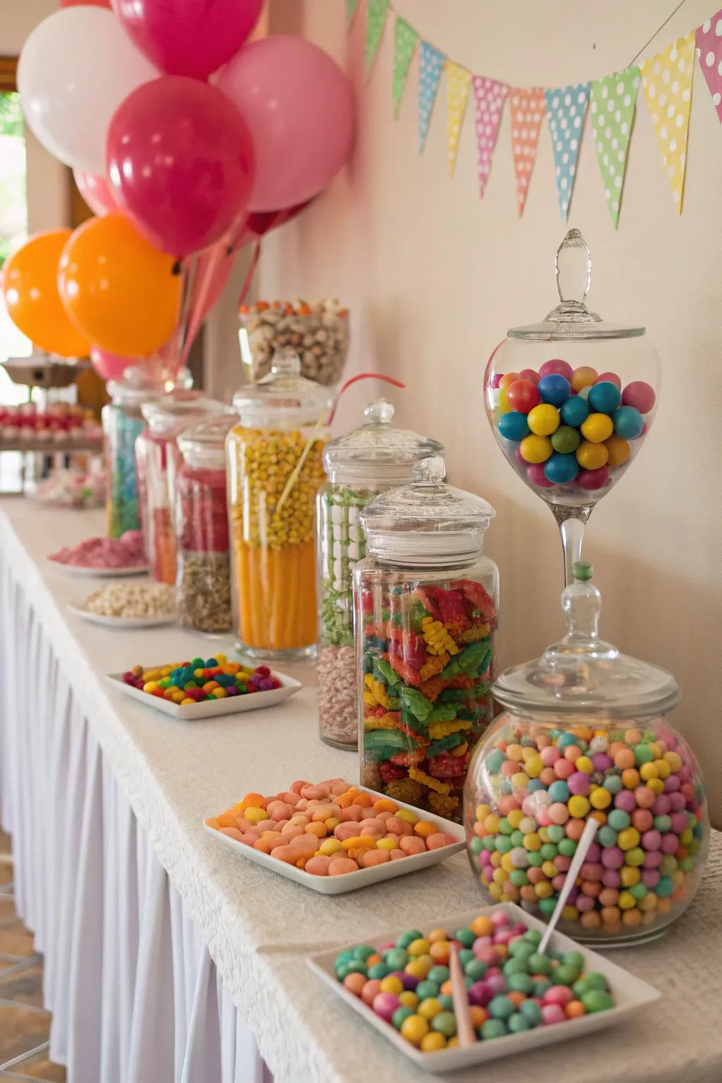 A vibrant confectionery showcase that functions both as a treat and ornamentation.