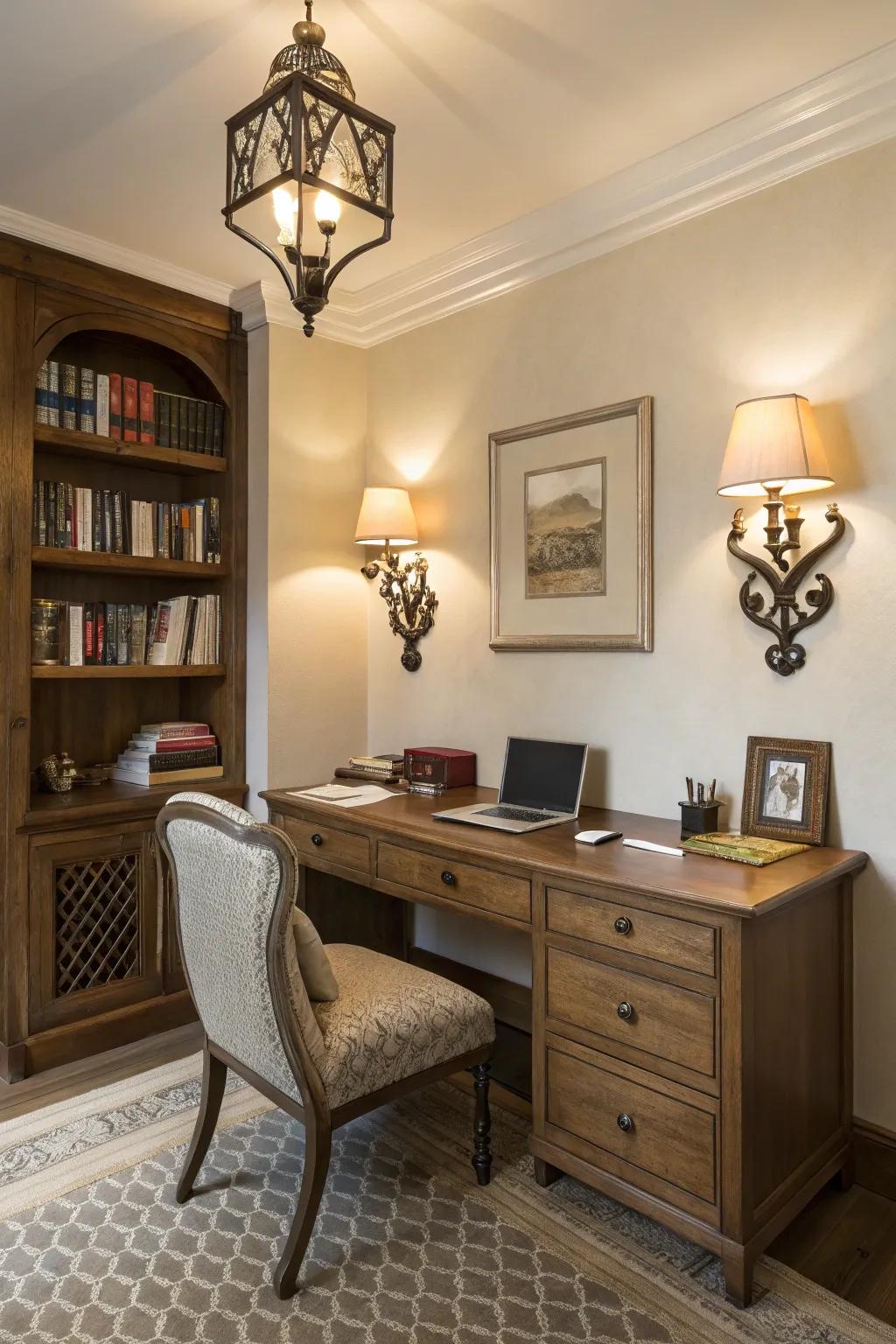 Wall lights deliver elegance and practicality.