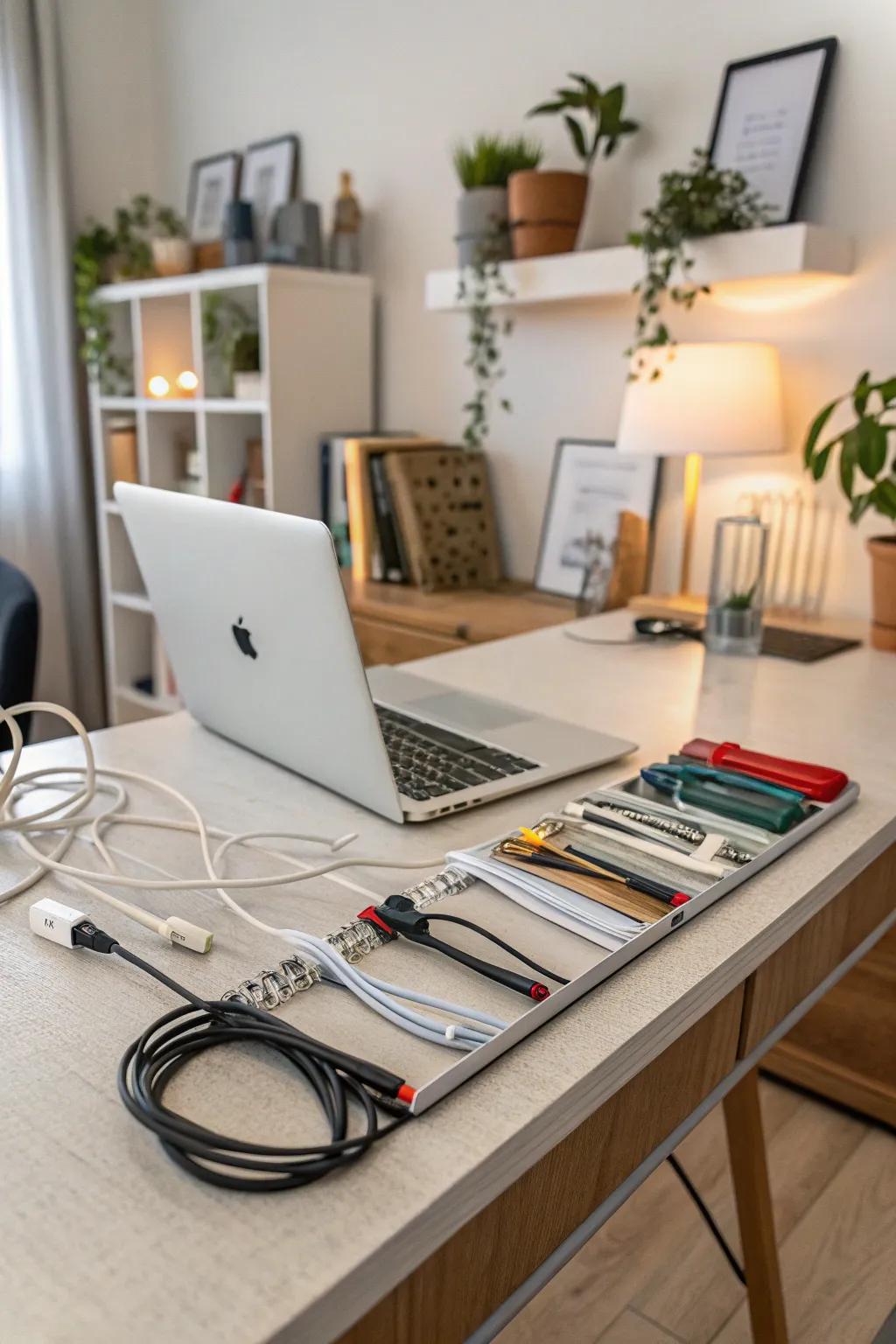 Cable arrangement keeps your workspace neat and arranged.