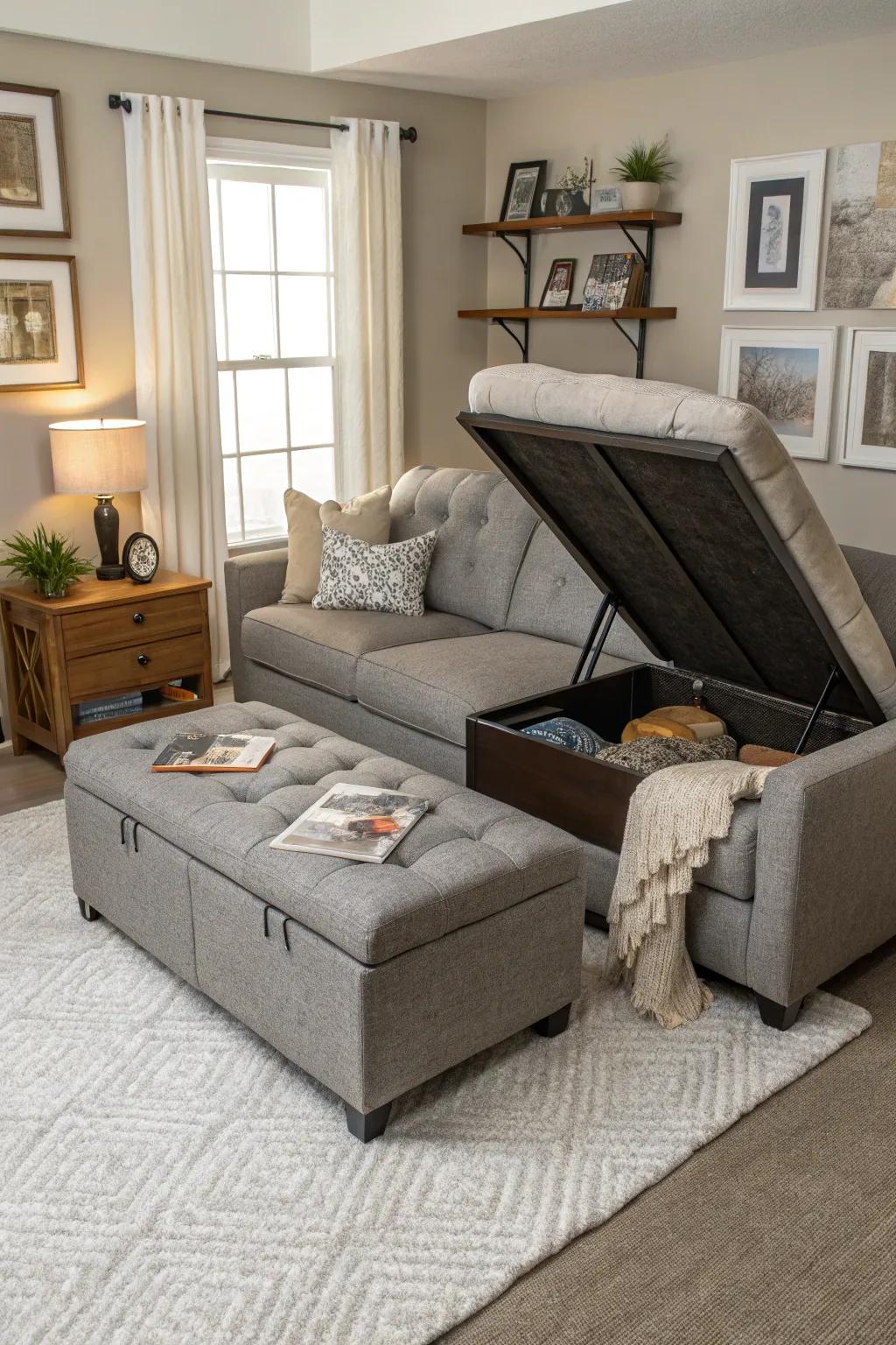 A living room with furniture for usefulness.