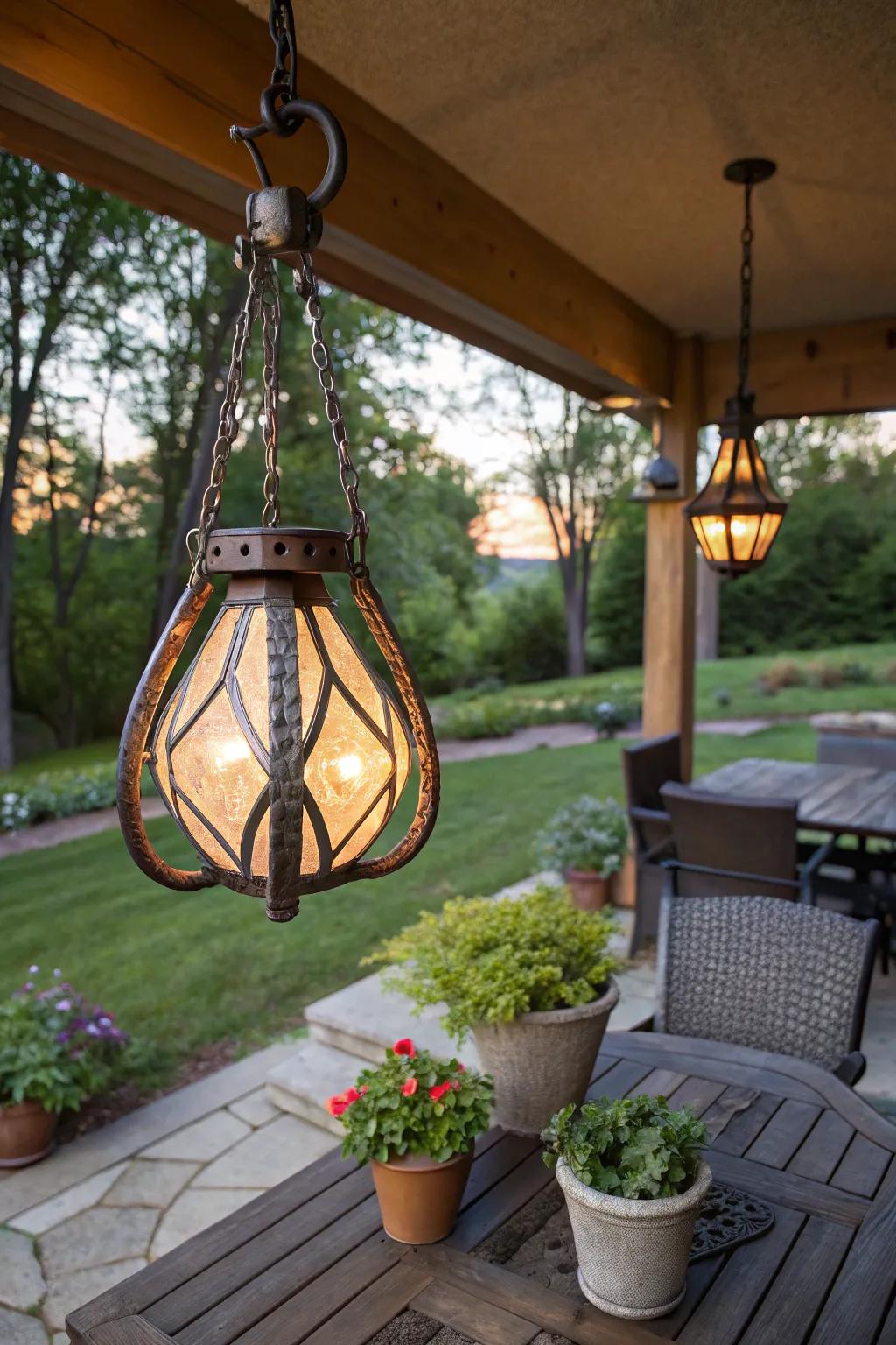 A horse collar remodeled into a delightful outdoor lantern.