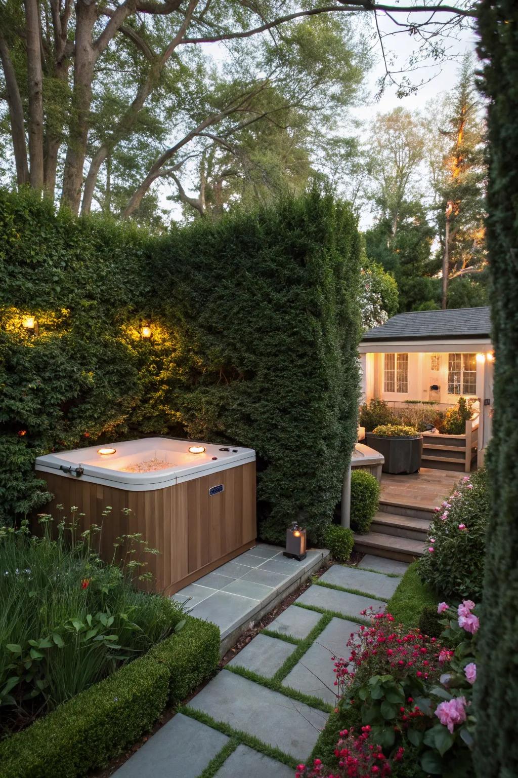 Find a secret spot by placing your hot tub in a secluded area.